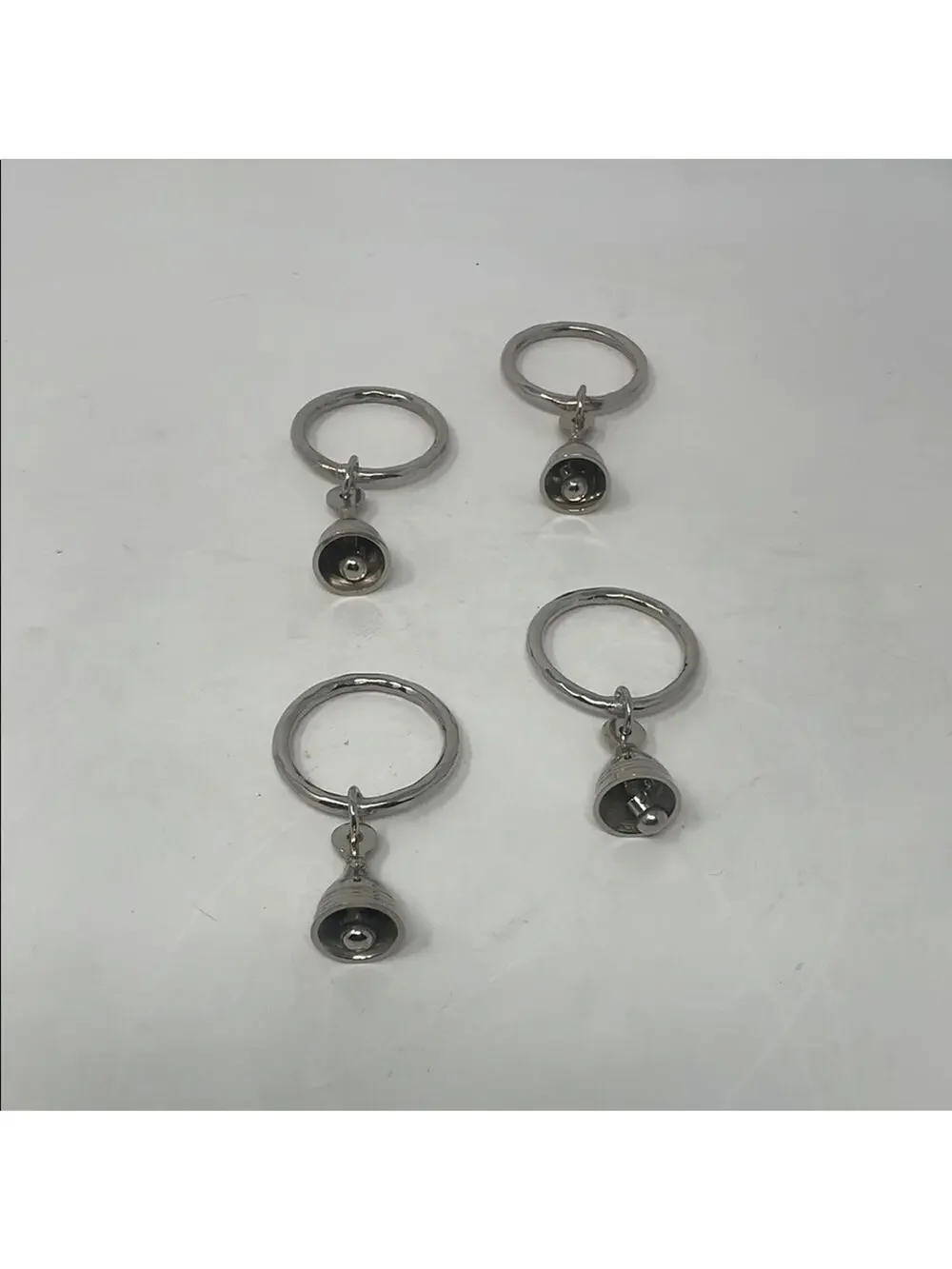 Rare Vintage Crate & Barrel Christmas Silver Bell Napkin Rings - Set of 4